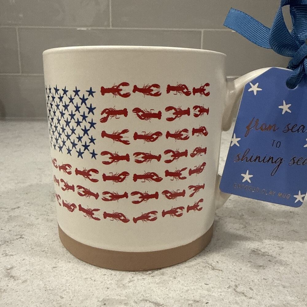LOBSTER FLAG 16ozCeramic Mug Americana USA Crab Patriotic Coastal July 4th NEW